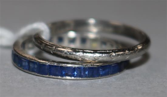 A platinum band and a sapphire set full eternity ring,